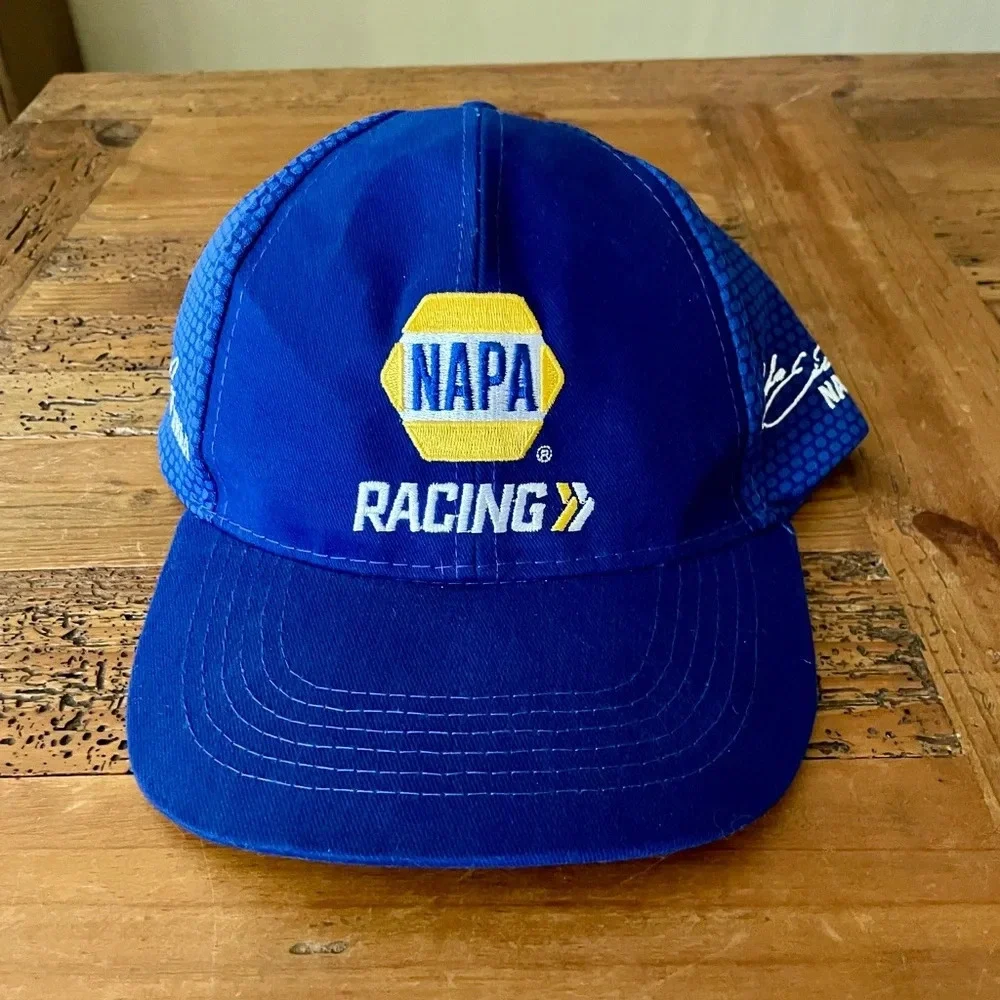 NWOT Napa Racing strap-back adjustable signature cap hat OS blue yellow white